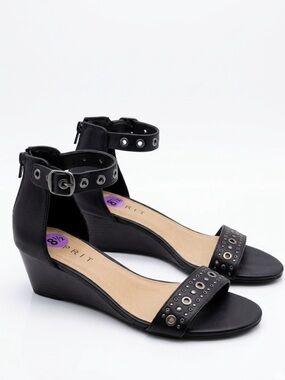 Esprit Jasper Black Wedge Sandals Grommet Ankle Strap Size 8.5